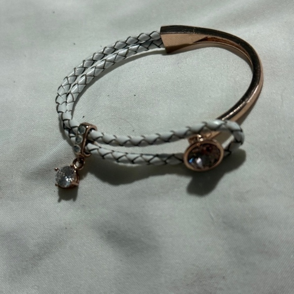White and Gold Bracelet Rope with Crystal Charm